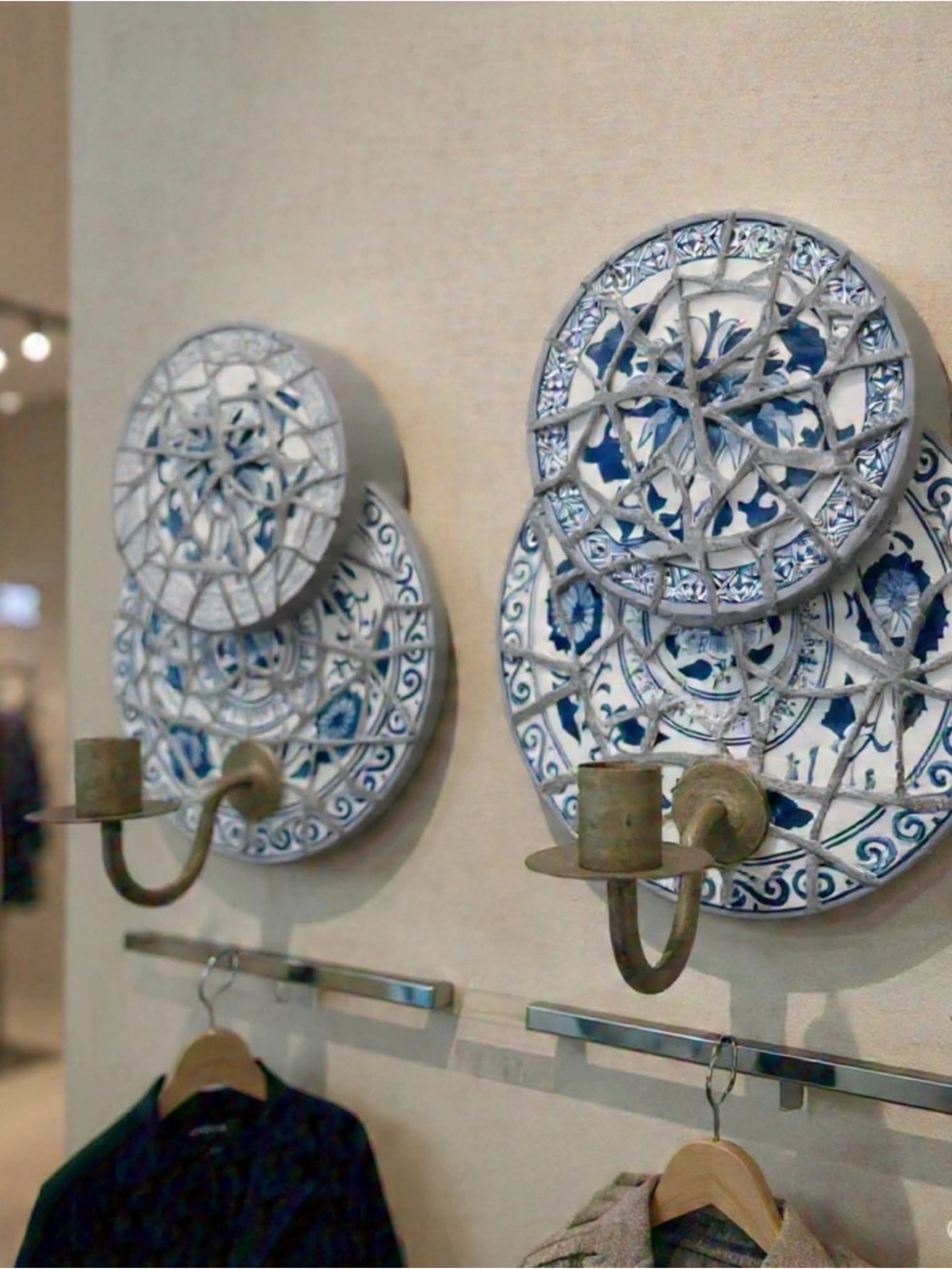 🌱 2 Large Hand-Painted Porcelain Mosaic Wall Sconces